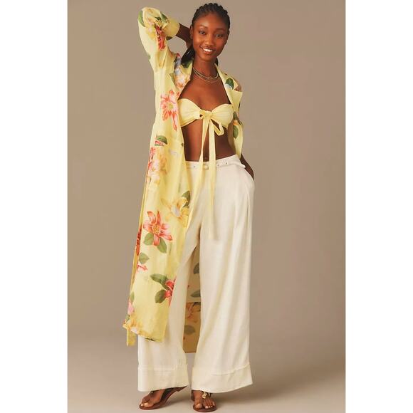 NWT Anthropologie Maeve Sheer Floral Printed Trench Coat $158 XXS Yellow - Picture 2 of 4